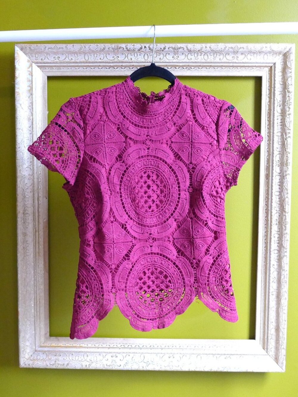 Ultra Pink NYC, Size S, NWOT, Merlot, Crochet, Lace, Women's Top, Cap Sleeves